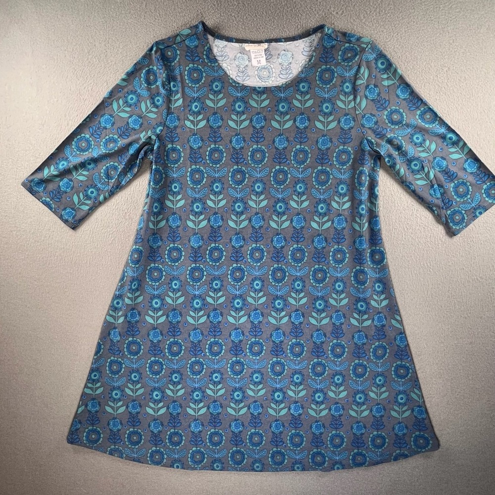Natural Life Women Tunic Dress‎ Polyester Floral Blue Medium Boho Retro